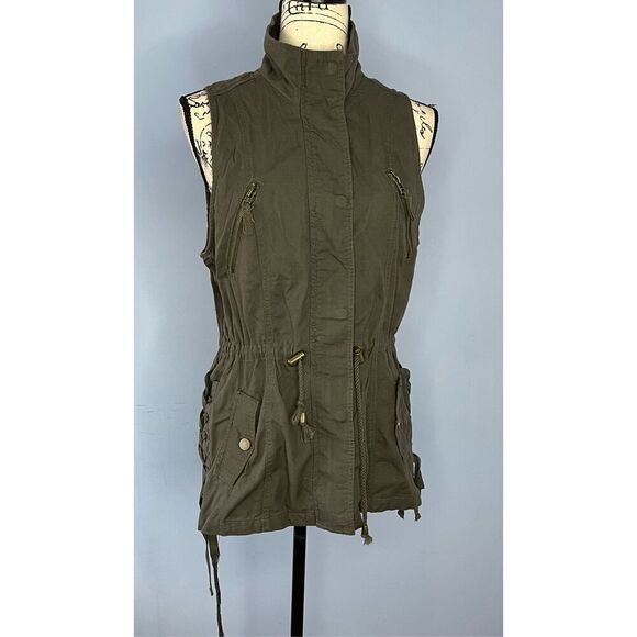 Miami Olive Green Sleeveless Zip-Up Snap Front Vest Women’s L - Picture 1 of 10